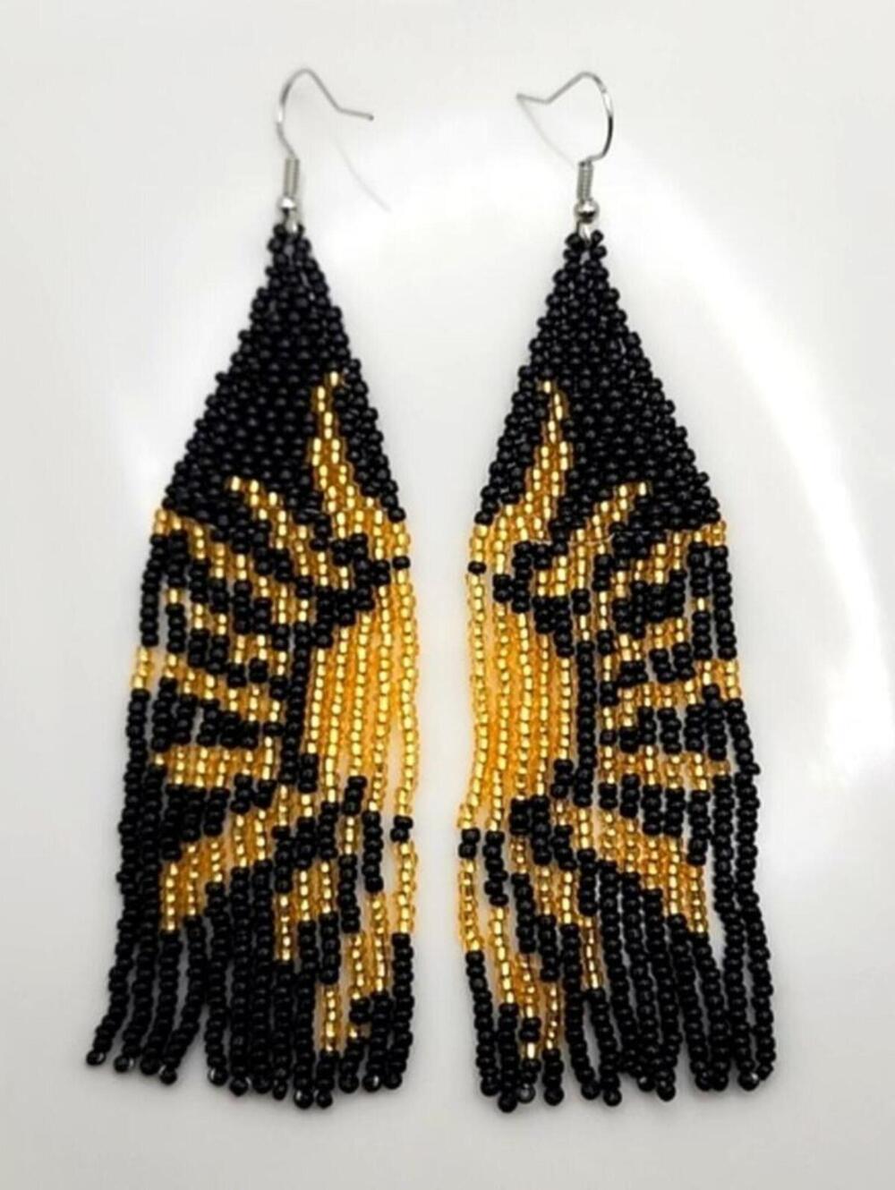 Golden Eclipse Sun Boho Beaded Fringe Earrings